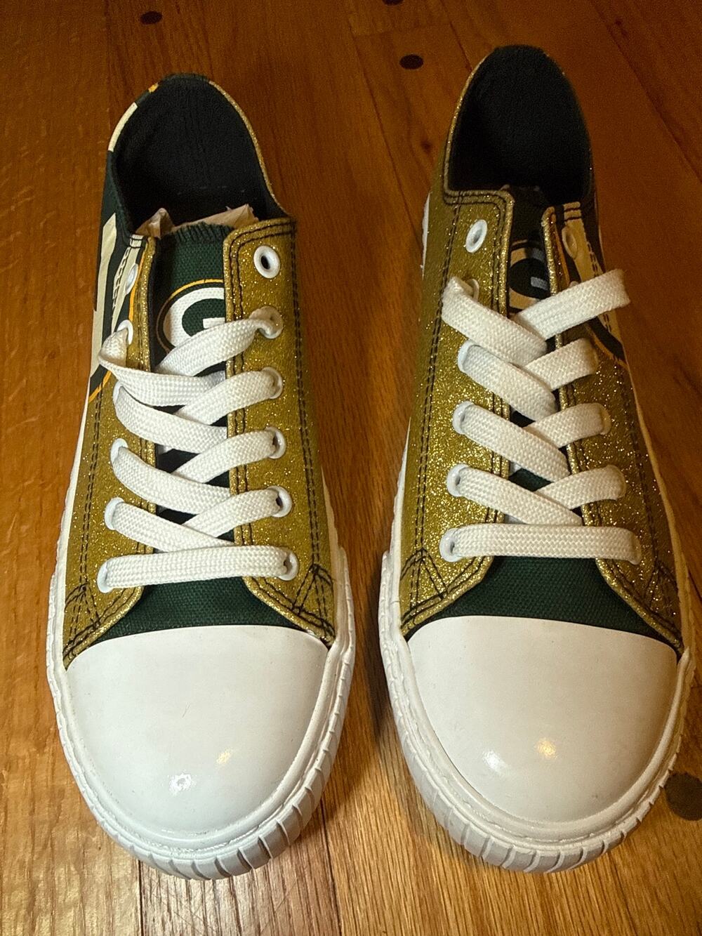 NEW FOCO Green Bay Packers Glitter Sneakers Womens Sz 10 Gold Green NFL Shoes